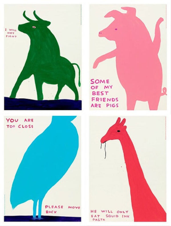 DAVID SHRIGLEY- ANIMAL SERIES (SET OF FOUR) LITHOGRAPHS